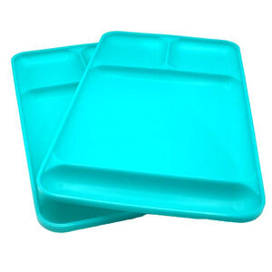 Tupperware Impressions Teal Divided Dining Trays 14.5x8.5" Set of 2
